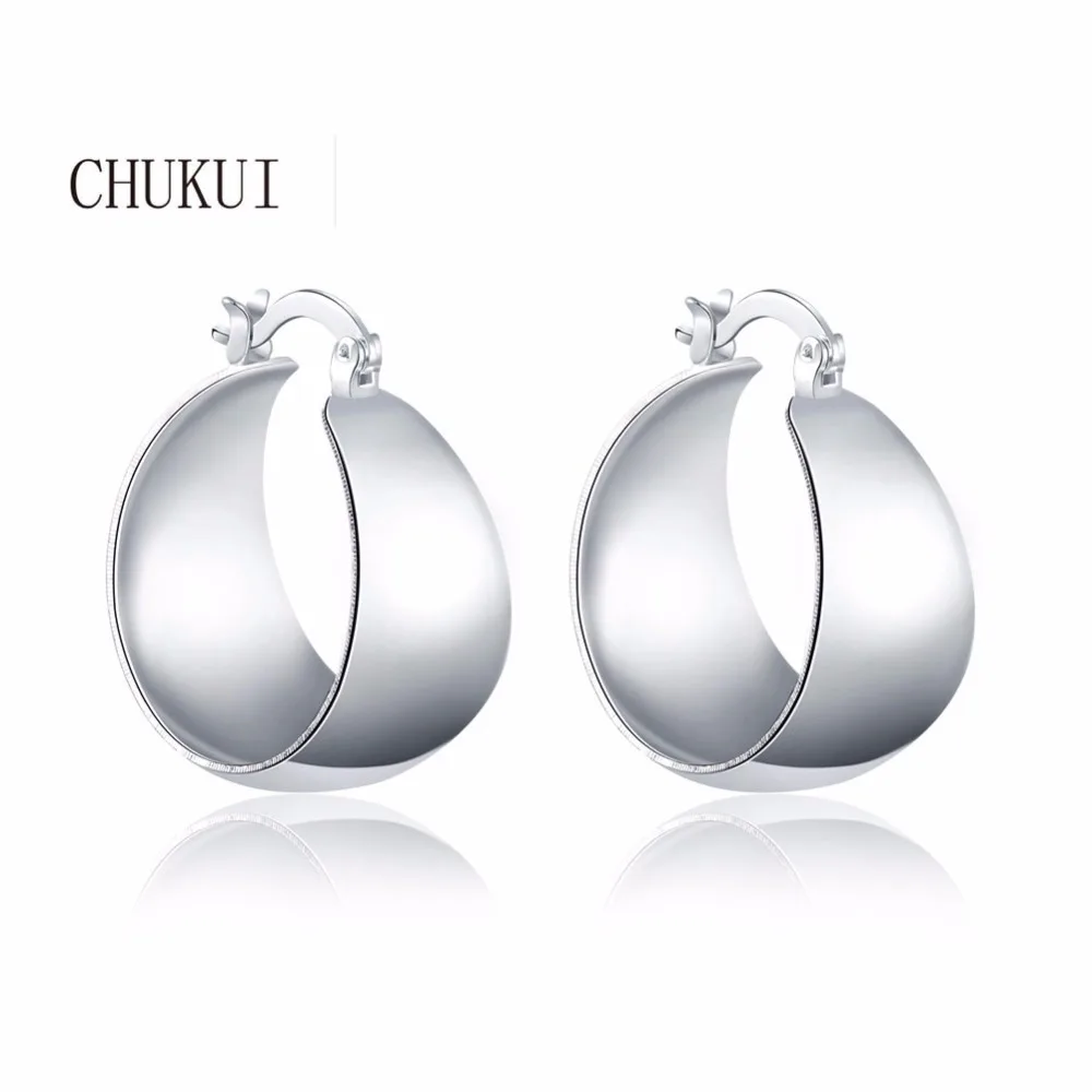 

CHUKUI Silver Thcik Hoop Earrings Wide Circle Statement Hoop Earings Plata De Dey For Woman Party Alloy Loop
