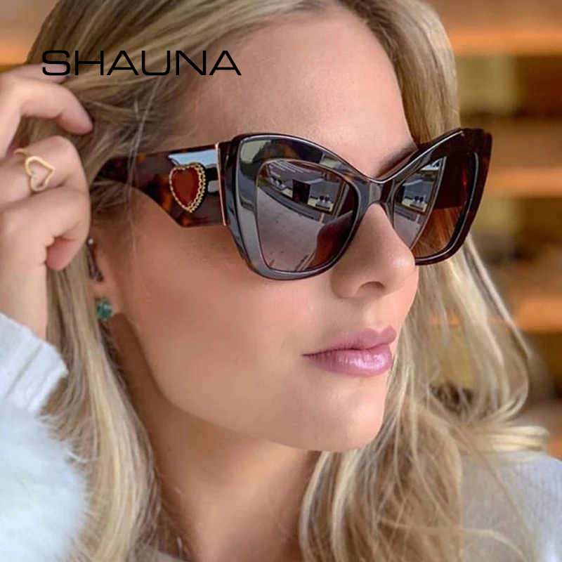 

SHAUNA Summer Styles Cat Eye Sunglasses Women Brand Designer Red Heart Gradient Shades Updated Metal Hinge