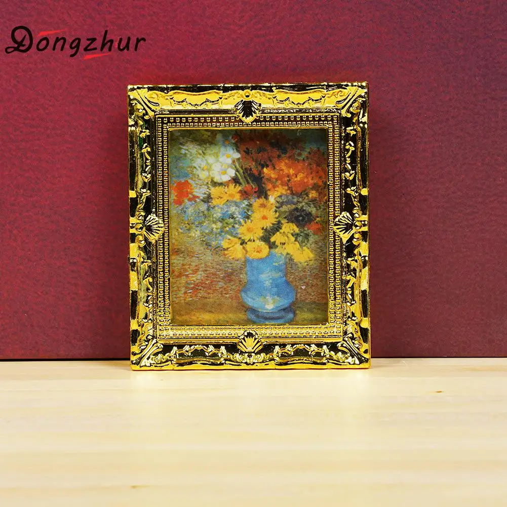 Dollhouse Miniature 1:12 Toy Frame Picture Tableau On Canvas Flower Vase E11