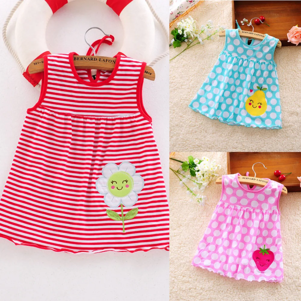 

2018 New Fashion Toddler Cute Baby Cotton Flower Children Dot Striped Tees Dress T-Shirt Vest High Quality Lovely Gift F3