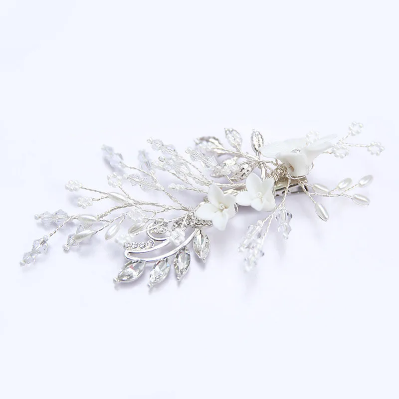 Floralbride Handmade Wired Crystal Pearl Flower Leaf Wedding Hair Clip Barrettes Bridal Headpieces Hair accessories Bridesmaids