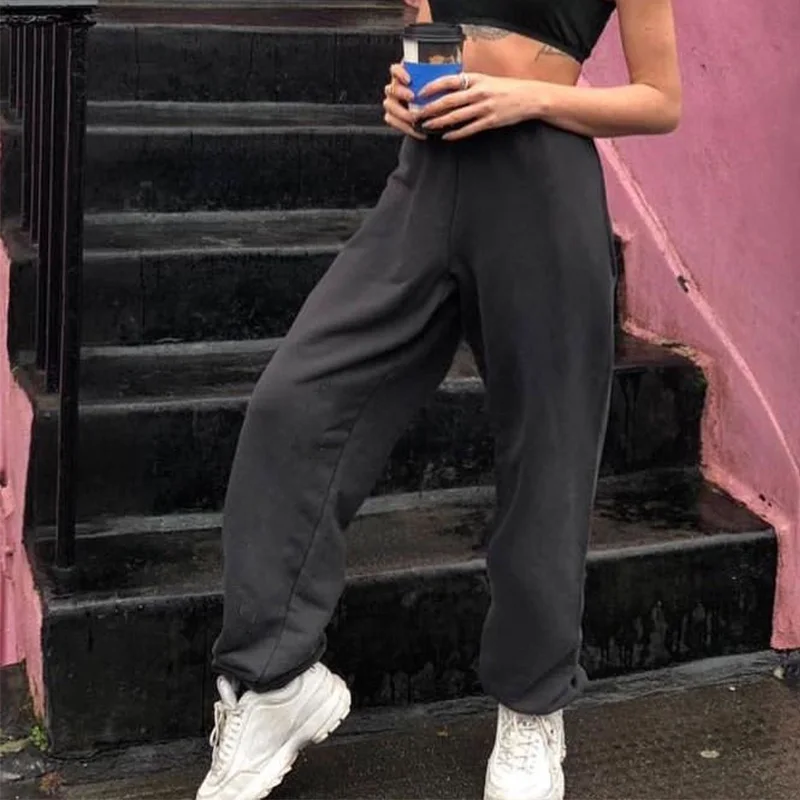 

2019 New Autumn Winter Women High Waist Pants Solid Loose Joggers Female Trousers Ladies Track Pants Punk Capris Yellow