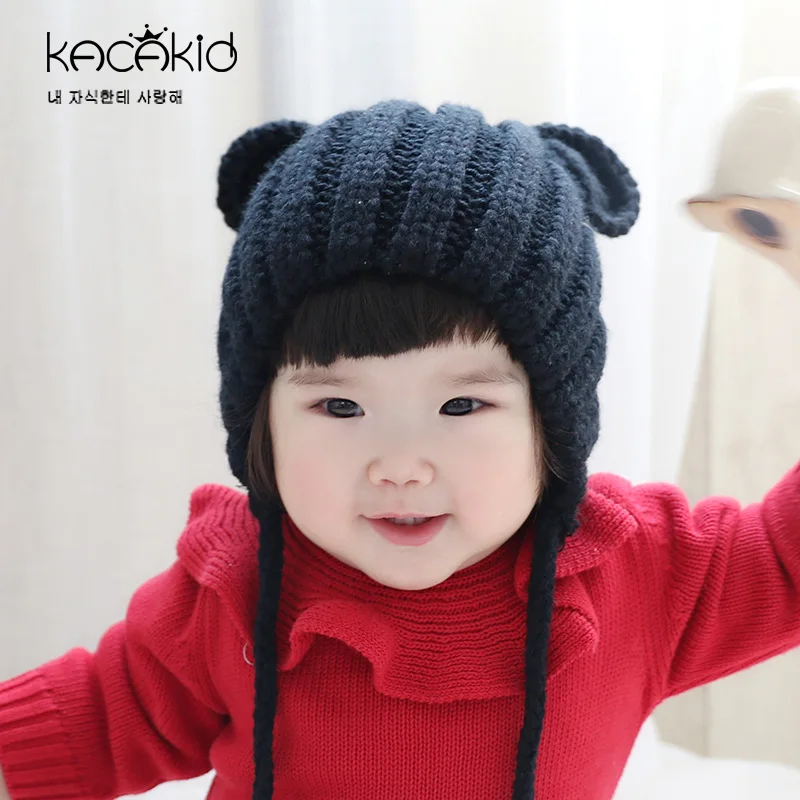 Kacakid baby cute bear caps kids girls solid color hats Infant cotton