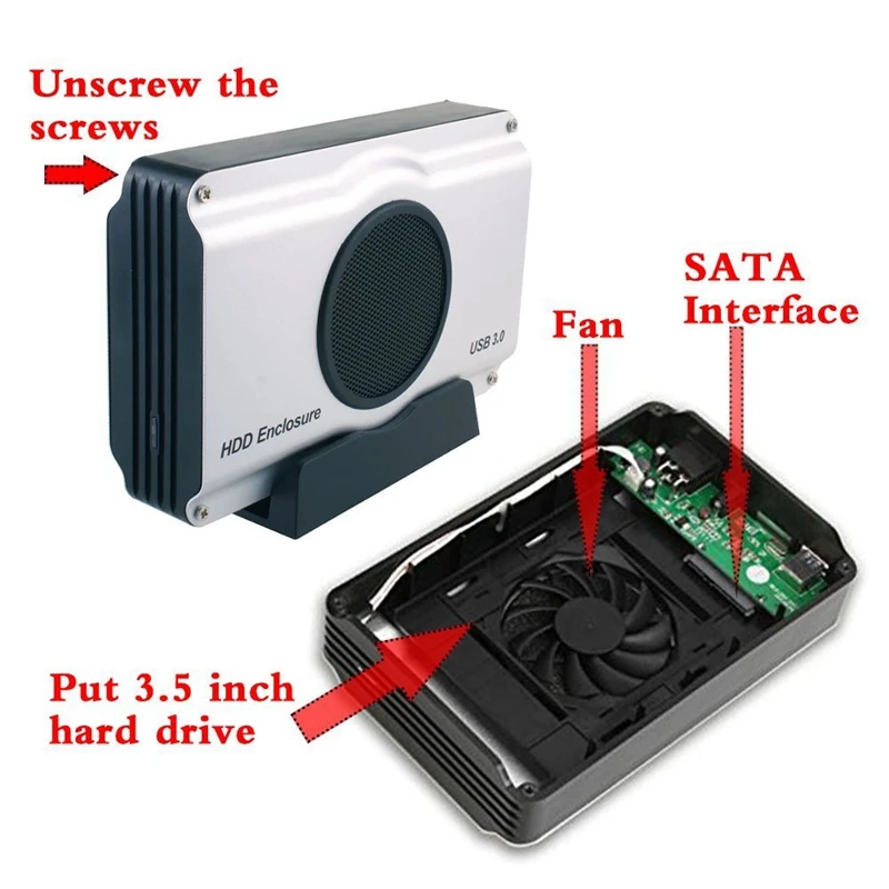 USB 3,0 до 3,5 дюймов SATA I/II/III Алюминий жесткого диска чехол с охлаждающим вентилятором(максимальная поддержка 8 ТБ