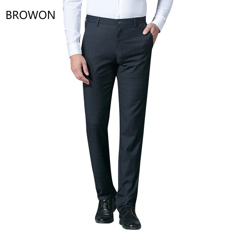 

BROWON 2019 Men's Summer Fashion Business Long Pants Suit Pants Male Elastic Straight Formal Pants for Men Trousers Plus Size