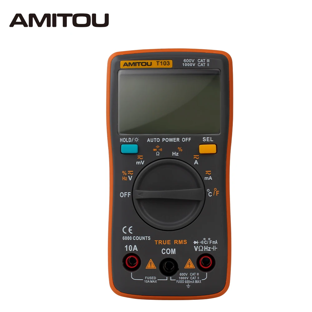 

T103 Multimeter AC/DC Ammeter Voltmeter Auto Multimetro Temperature Duty Cycle Ohm Frequency Diode Resistance Capacitance Tester