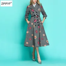 Элегантный дизайн осень и зима Новое поступление Цветочная вышивка пальто двубортное длинное винтажное шерстяное пальто для женщин B1149