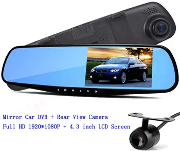 

4.3 inch LCD Screen HD Dual Lens Car Camera Video recorder Dash Cam Rearview Mirror Right Support Night Vision Car Black Box