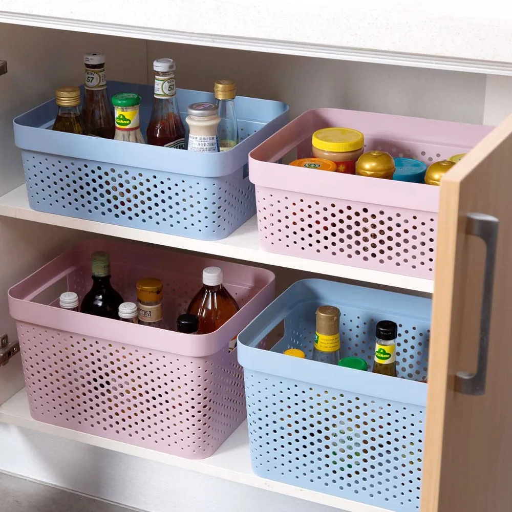 

Hollow Rectangle Storage Basket Desktop Snacks Debris Storage Basket Kitchen Bathroom Plastic Basket Basket