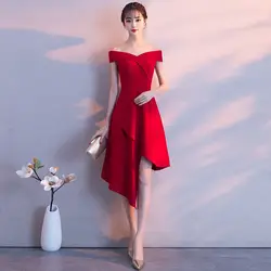 2018 модное асимметричное платье с открытыми плечами винтажное вечернее платье с v-образным вырезом Короткое велюровое вечернее платье Vestido