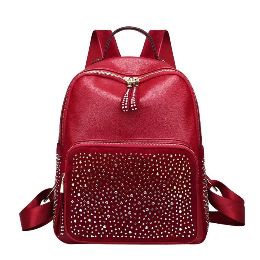 Горячая Распродажа рюкзаки для женщин модная женская сумка для девочек кожаный рюкзак для путешествий Школьная Сумка Повседневный Рюкзак с заклепками украшения - Цвет: D