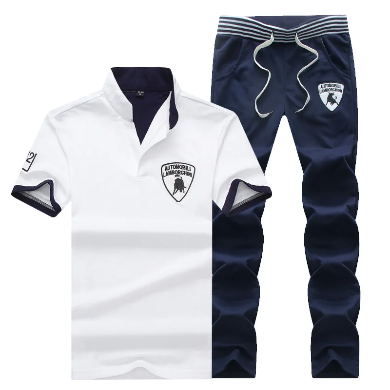 

Summer Men Sportswear Tracksuit Short Sleeve Tshirts Sweatshirt+pants Male Running Jogger Casual Fitness Workout Set Sport Suit