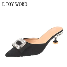 E TOY WORD Slippers Women Summer Outdoor Wearing Women 2019 New Fashion Rhinestone half slippers high heels stiletto Women Shoes