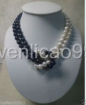 

18" 8-9MM NATURAL WHITE BLACK freshwater Cultured PEARL NECKLACE