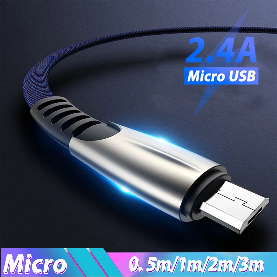 Зарядный кабель Micro Usb для телефона 2/3 метра 3 м 2 Xiaomi Redmi 7 7A 6A Samsung A6 A7 2018 Huawei Honor 8S