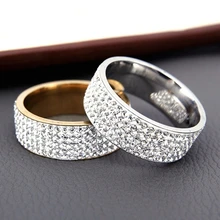 Anel estilo vintage retrô para mulheres, de aço, 5 fileiras, joia de cristal transparente, moderno, aço inoxidável, aliança de casamento, noivado, venda imperdível