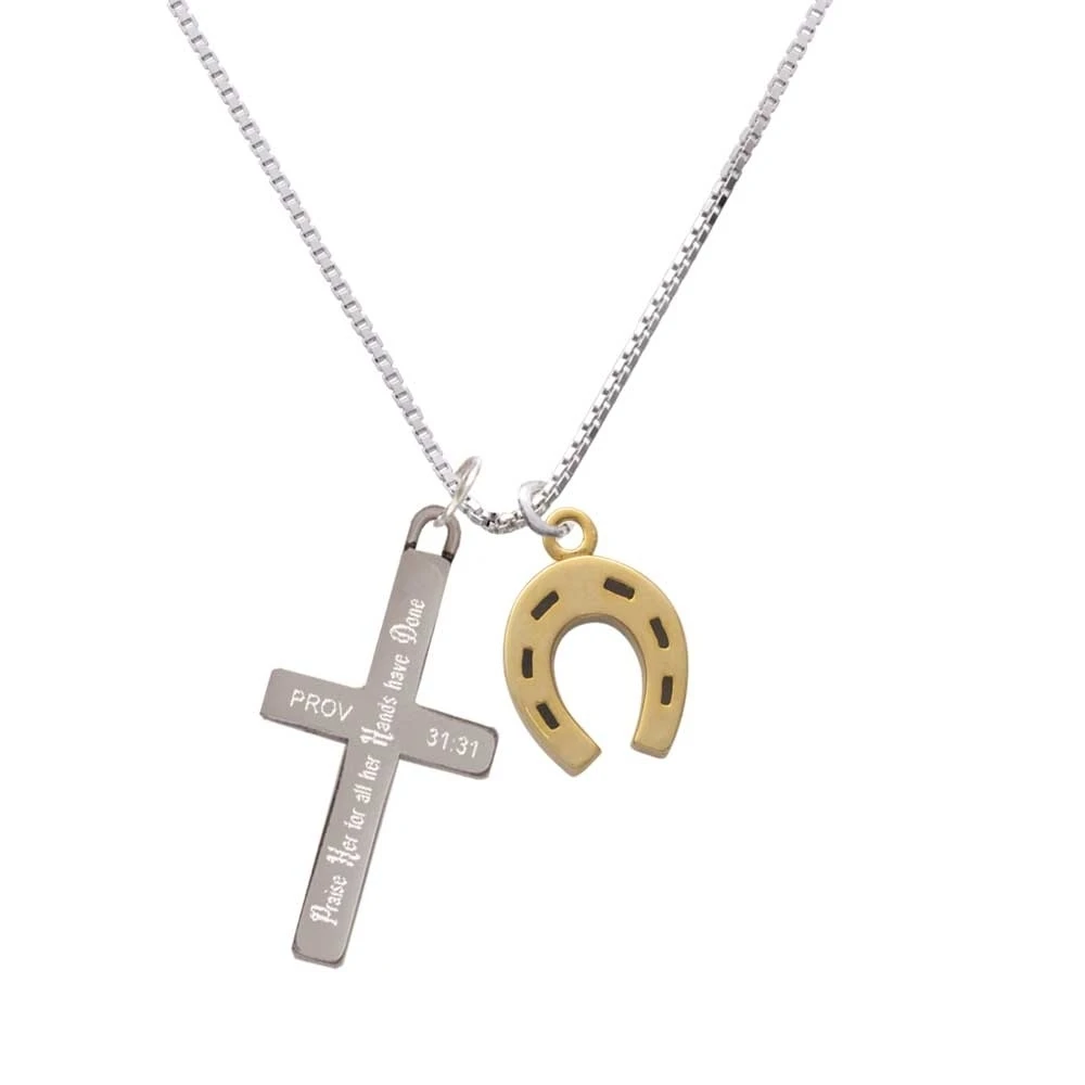 Gold Tone Horseshoe - Praise Her - Cross Necklace