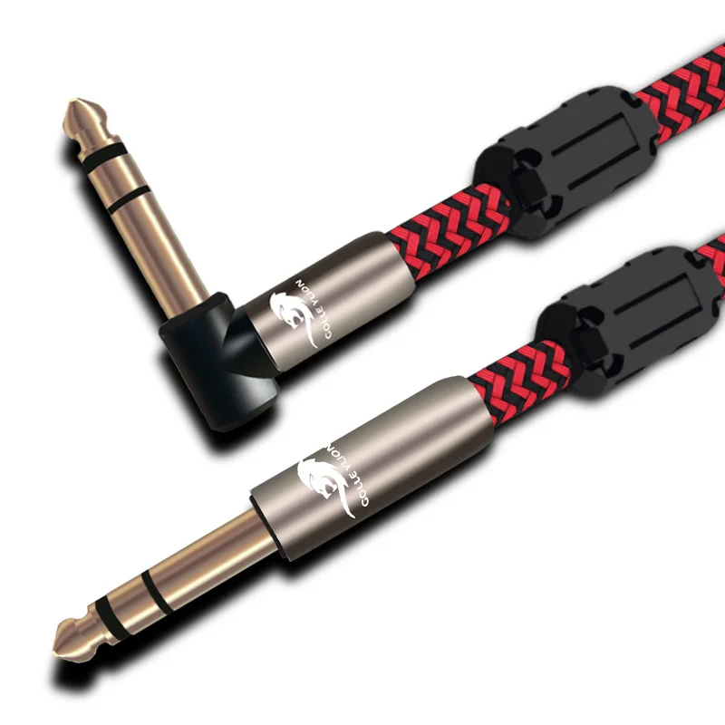 Hifi Audio Cable Straight 6.35mm to Angle 6.35mm Stereo TRS Jack 1/4