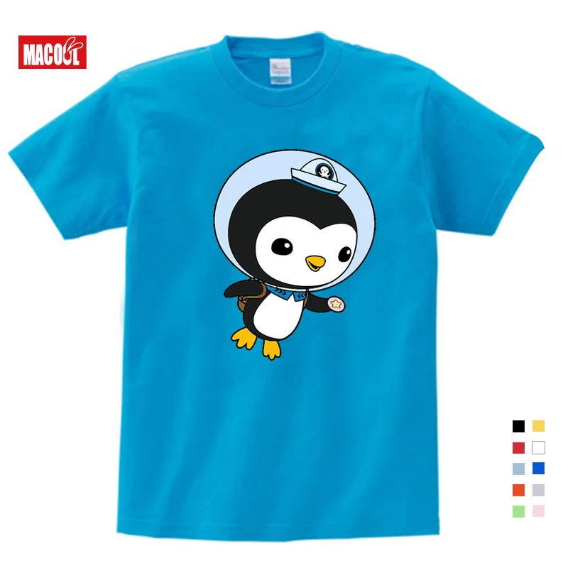 

Kids girls baby clothes for summer Submarine penguins cartoon Printing T Shirt Girls Summer Clothes Short Blue Cotton T-shirts