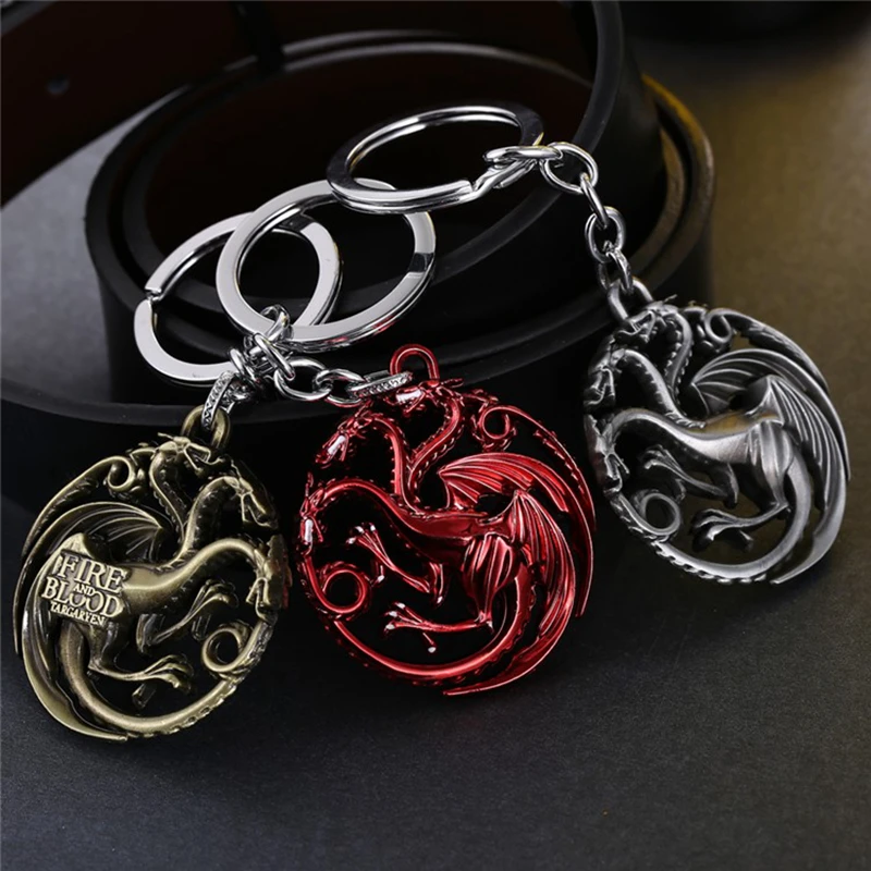 

24 Pcs/Lot Game of Thrones House Targaryen Pendant Keychain Fire and Blood Dragon Game of throne Bulk Wholesale