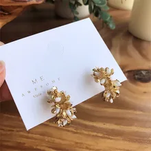 Новинка, корейские Позолоченные Серьги-кольцо с цветком из бисера ручной работы для женщин и девушек, модные красивые ювелирные изделия Brincos
