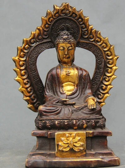 

shitou 002418 4" Tibet Buddhism Bronze Gilt Shakyamuni Amitabha Buddha Tathagata Seat Statue