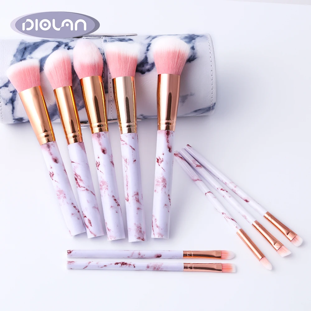 

DIOLAN 10pcs Marble Texture Makeup Brushes Set Large Powder Foundation Eyeshadow Eyebrow Pro Brushes High Quality Synthetic Hair