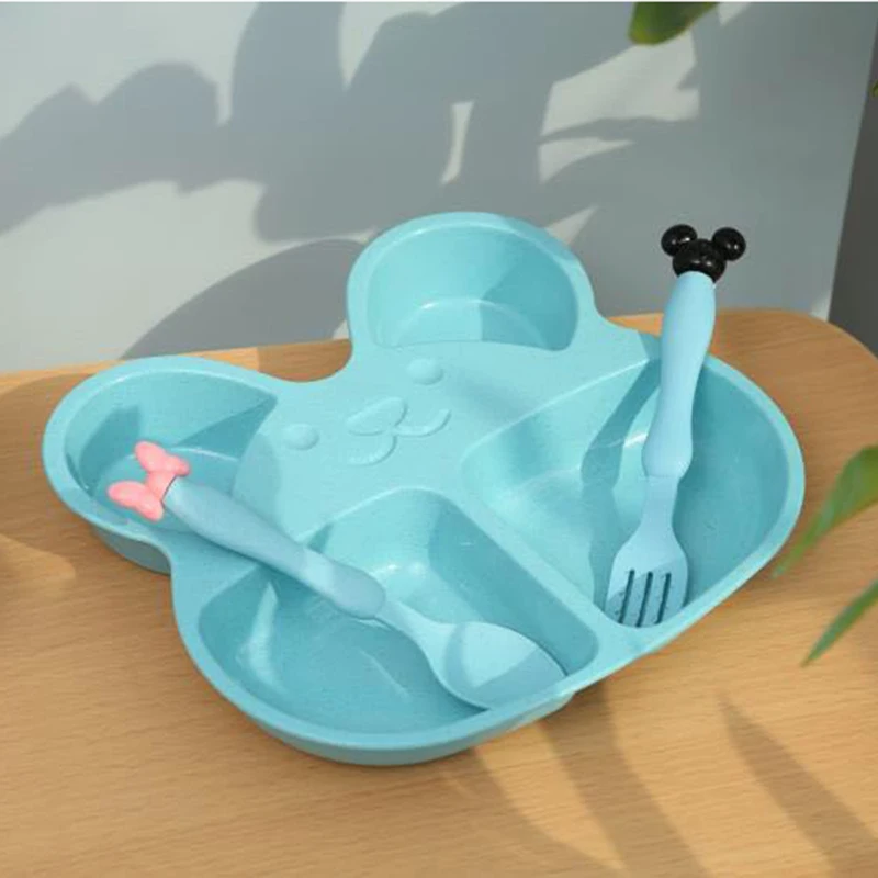Wheat straw plates baby training bowl plate+spoon+fork cute bear baby tableware set kids dishes OPP packaging Wheat straw plates baby training bowl plate+spoon+fork cute bear baby tableware set kids dishes OPP packaging