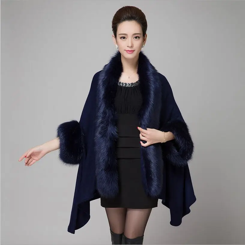 

2017 new Luxurious elegant Imitation fox fur cape bat sleeve knitted Cardigan shawl women fur coat for autumn winter,5 colour