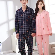 Парные пижамы, хлопковые пижамы, клетчатые пижамы, весенние и осенние мужские и женские пижамы с длинными рукавами, ночные костюмы для влюбленных