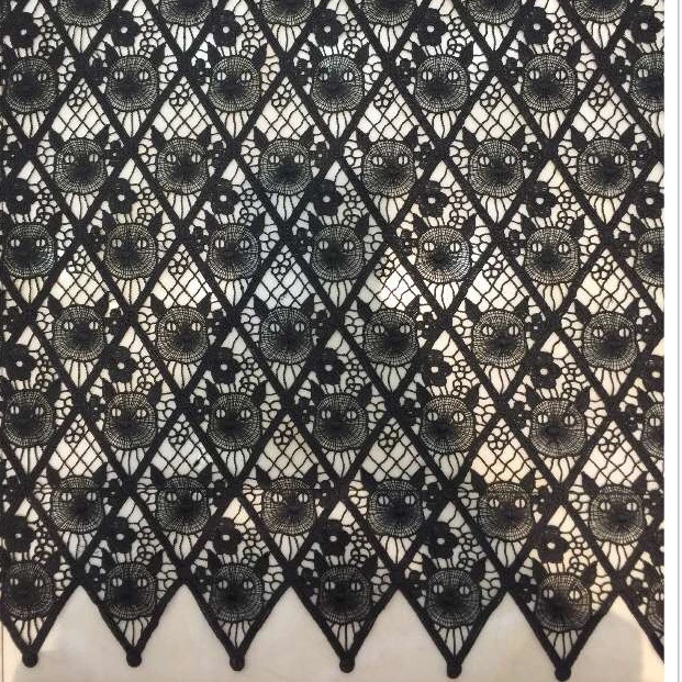 

New fashion high quality black hollow on net yarn embroidery lace fabric evening dress/party dress lace fabric by yard