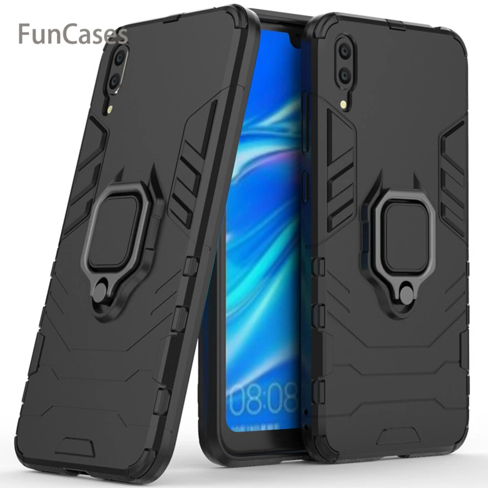 For Huawei Y7 Pro 2019 Case Cover Silicone TPU and Hard PC Luxury Armor Shockproof Metal Ring Holder | Мобильные телефоны и