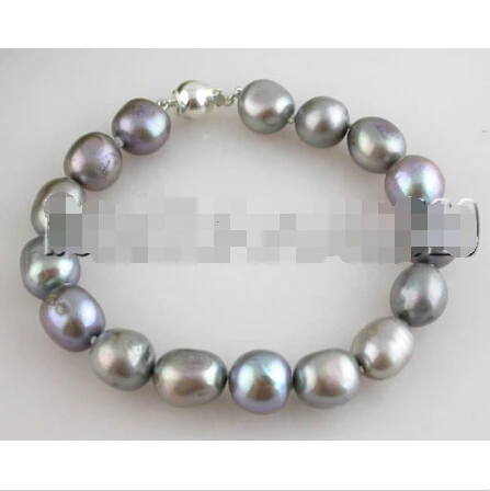 

z1338 8" 12mm baroque gray freshwater pearl bracelet bangle 925silver@^Noble style Natural Fine jewe FREE SHIPPING