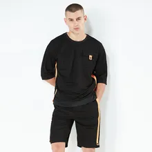 Модный красивый повседневный мужской костюм футболка с короткими рукавами и круглым вырезом Свободные повседневные шорты модные хлопковые нагрудные карманы