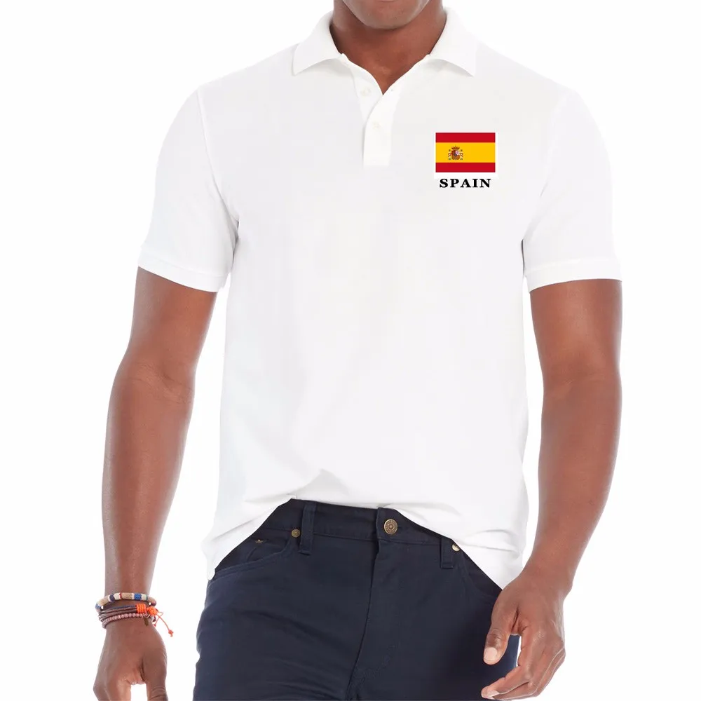 Рубашка с отложным воротником для мужчин Испания с рисунком национального флага хлопок короткий рукав мужская футболка Повседневная дышащая мужская одежда