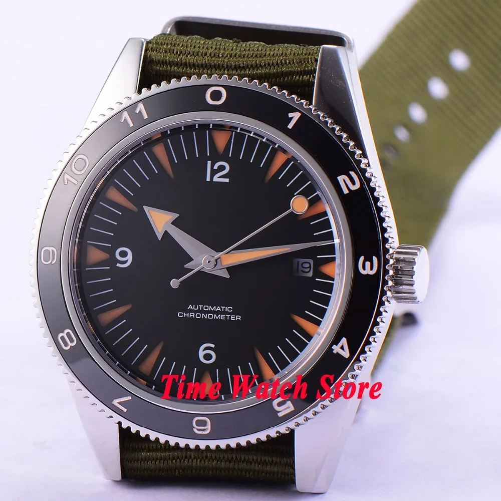 

Debert 41mm 21 jwewels Miyota 5ATM Black sterial dial Sapphire Army green nylon strapwater proof Automatic men's watch DE11