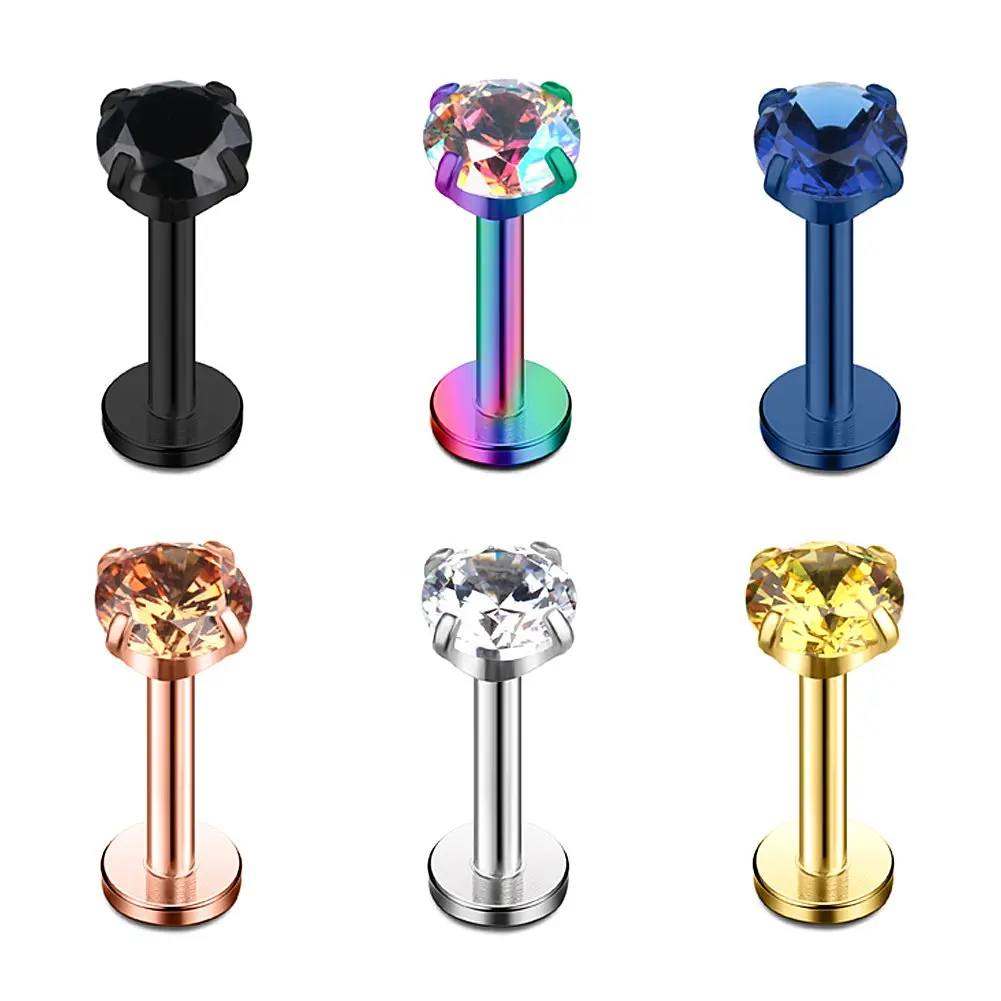 

JFORYOU Mix Color CZ Internally Threaded Labret Monroe Lip Ring Tragus Nail Helix Earring Stud Piercing Jewelry 16G 8mm 6PCS
