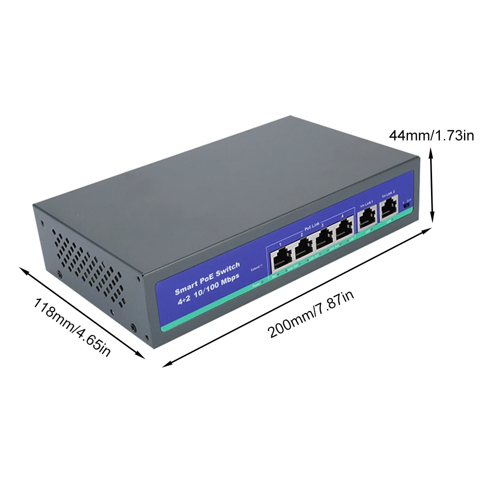 110-240 В 6 портов 100 м POE металлический корпус Ethernet переключатель Встроенный источник питания