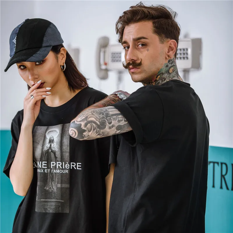 

2019 Virgin Mary Printed ulzzang female T-shirt Cool Short Sleeve women's T-shirts Summer Hip Hop Tops Girl Tees Streetwear