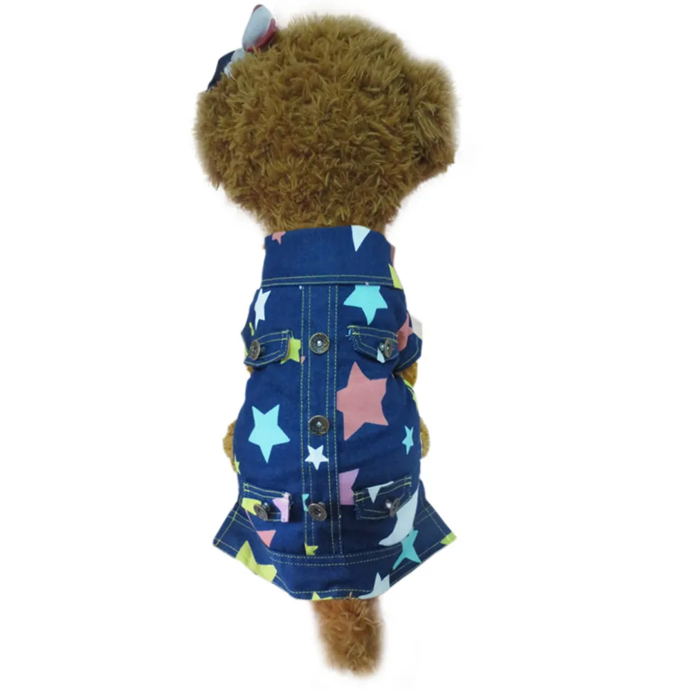 

dog clothing costume coat winter warm small Pet Puppy Cat Colorful Stars Denim Teddy Clothes Cowboy Clothing Costumes 2017