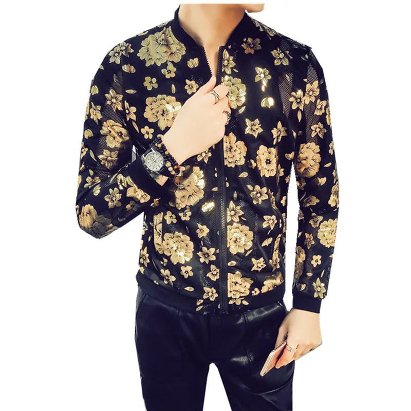 Gold Black Jacket Men Spring Jacket Foil Gold Jacket Men Zipper Club