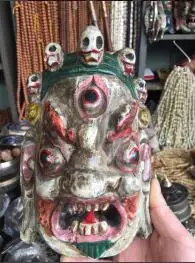 

Decorations/Art Collection Tibet Old Brass Carved Vajra Mahakala Buddha Head Mask Statue/Buddha Sculpture Wall