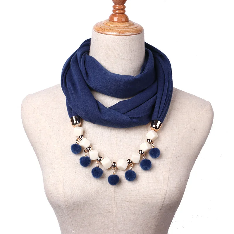 RUNMEIFA шарф с подвесками на вкус небольшой шерстяной шар ожерелье бренд чистый цвет играть роль ofing Мода женщин шарф