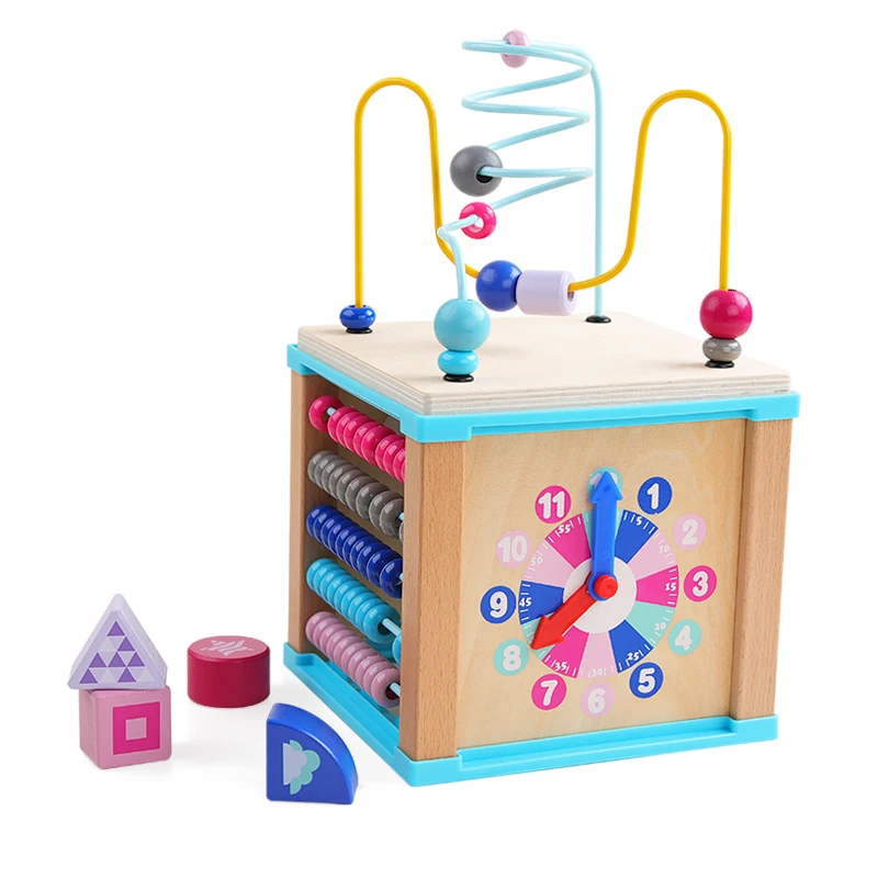 Детские деревянные игрушки Монтессори вокруг бисера лабиринт распознавание формы счеты часы Обучающие Развивающие игрушки для детей Математические Игрушки