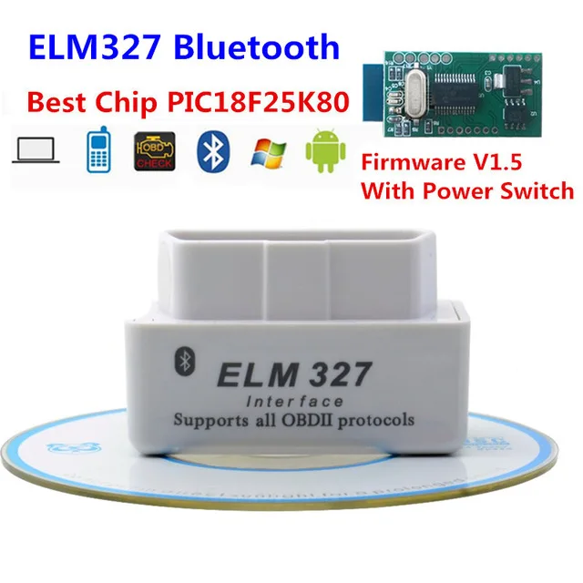 25K80 ELM327 V1.5 супер мини ELM327 BT PIC18F25K80 чипом OBDII сканер elm327 V1.5 OBD2 Bluetooth поддерживает OBD2 протоколы - Цвет: V1.5 25K80 White