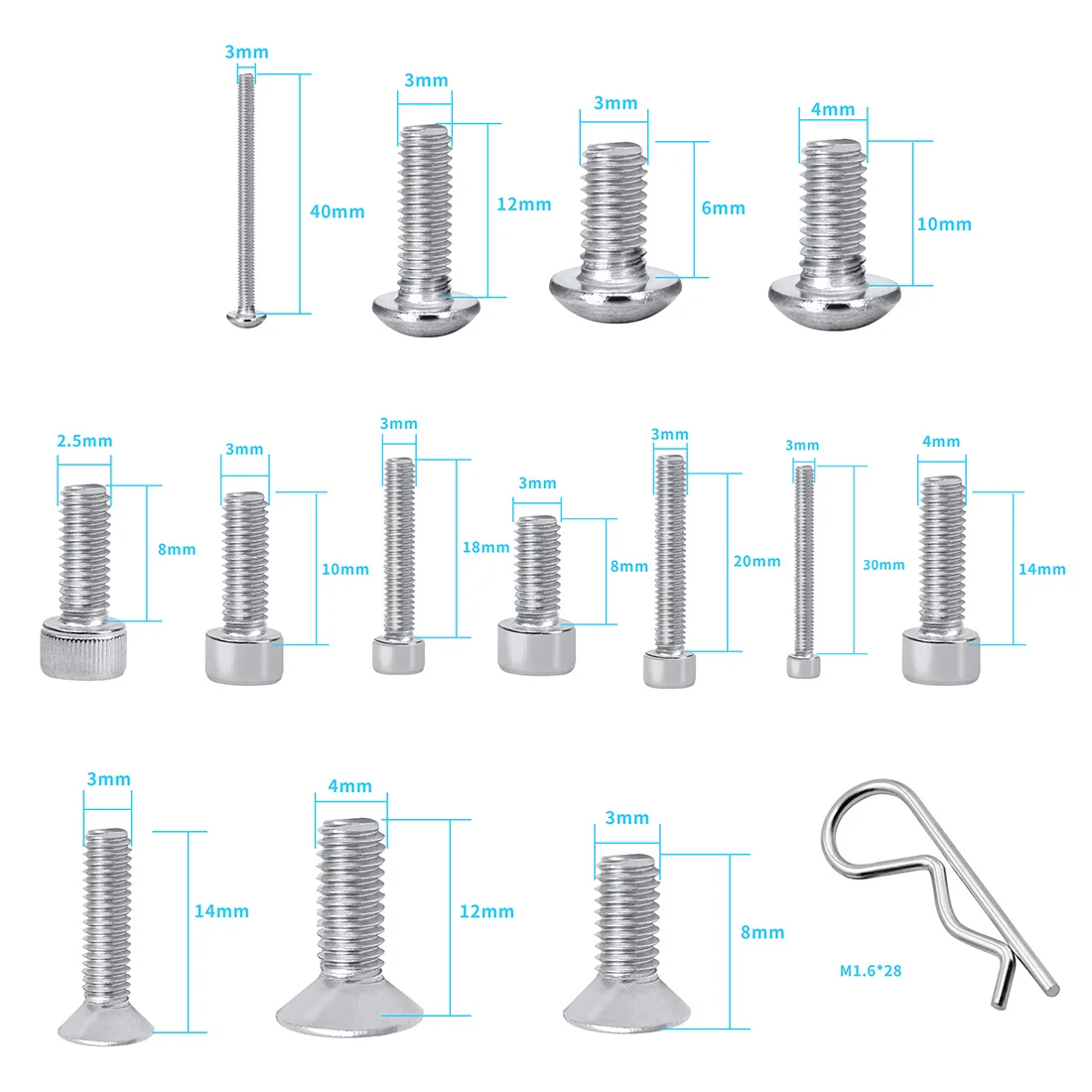 

10Pcs M2.5 M3 M4 Hexagon Socket Head Cap Screws Allen Hex Socket Head Screw Bolt Fastener M3*8/10/12mm/16mm/20mm/30mm