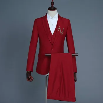 

Men's suits Groom dress vest three-piece performance set hosted the ceremonial suit color photo theme service