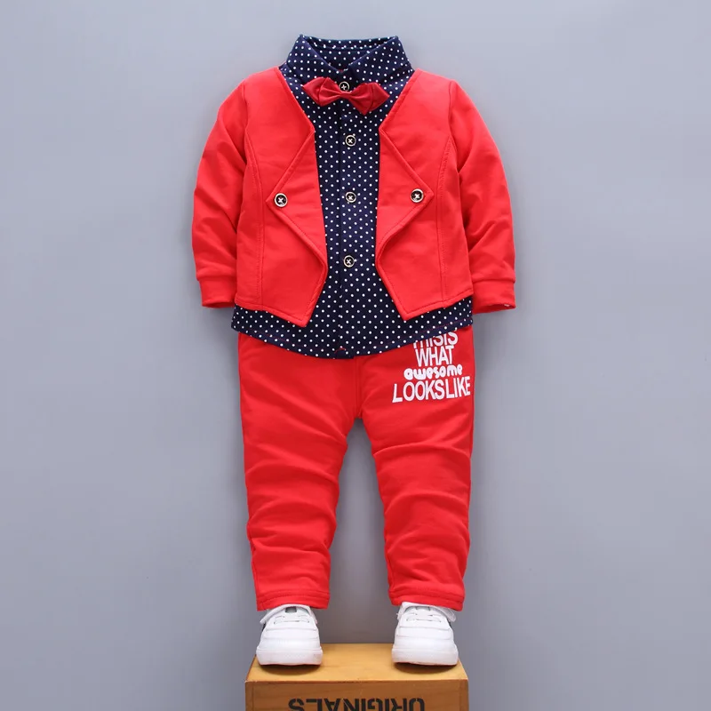 BibiCola/детский спортивный костюм детский комплект одежды для мальчиков, весна-осень, имитация двух топов+ штаны комплект из 2 предметов, Костюм Джентльмена для маленьких мальчиков