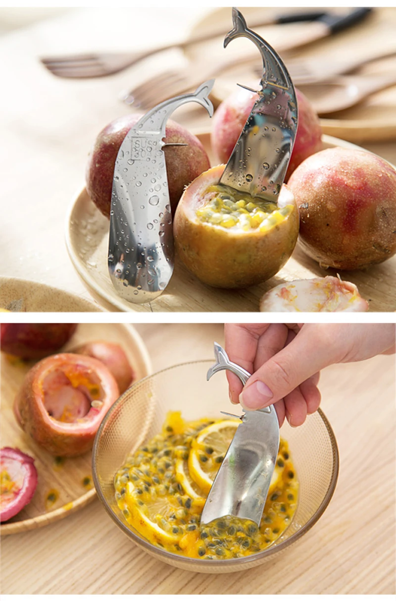 TUUTH Stainless Steel Passion Fruit Spoon Fruit Opener Dolphin Shape Melon Scoops Avocado Opening Knife Cute Kitchen Tools2