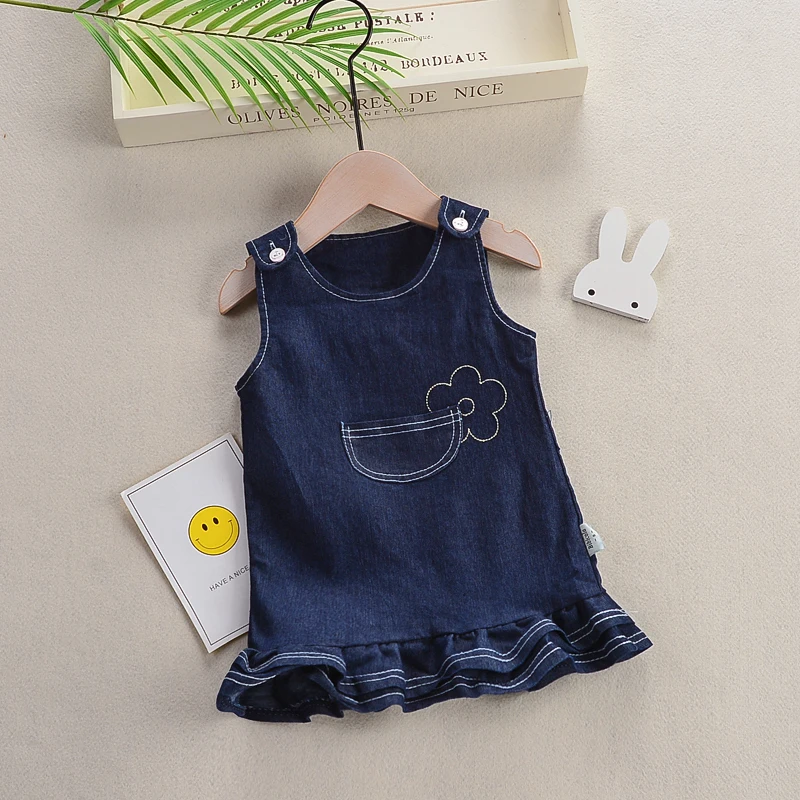 

BibiCola 2019 Baby Girls Denim Dress Summer Children Clothing Casual Style Girls Clothes Solid Denim Dress Kids Clothes